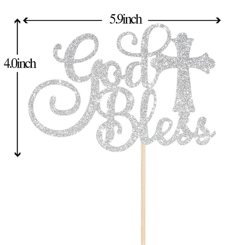 WeBenison God Bless Cake Topper Silver Glitter First Communion Baby Shower Party Decorations Bless This Child - Image 5